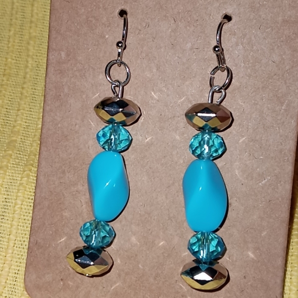 Hand Crafted Jewelry - Cerulean blue crystal and silver earrings essential statement earrings handmade